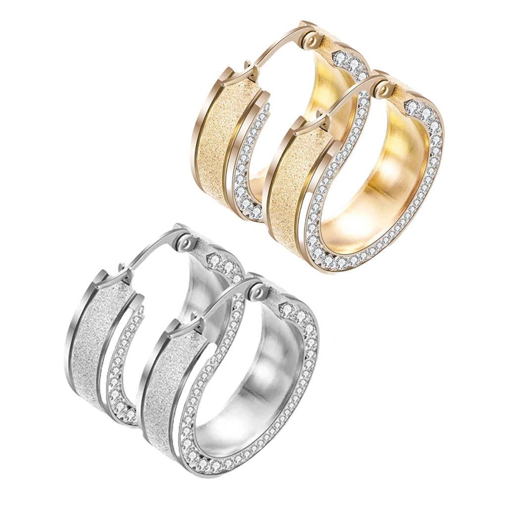 Stainless Steel Hoop Earrings for Men Women Huggie Earrings Unique Cubic Zircon Inlay Set
