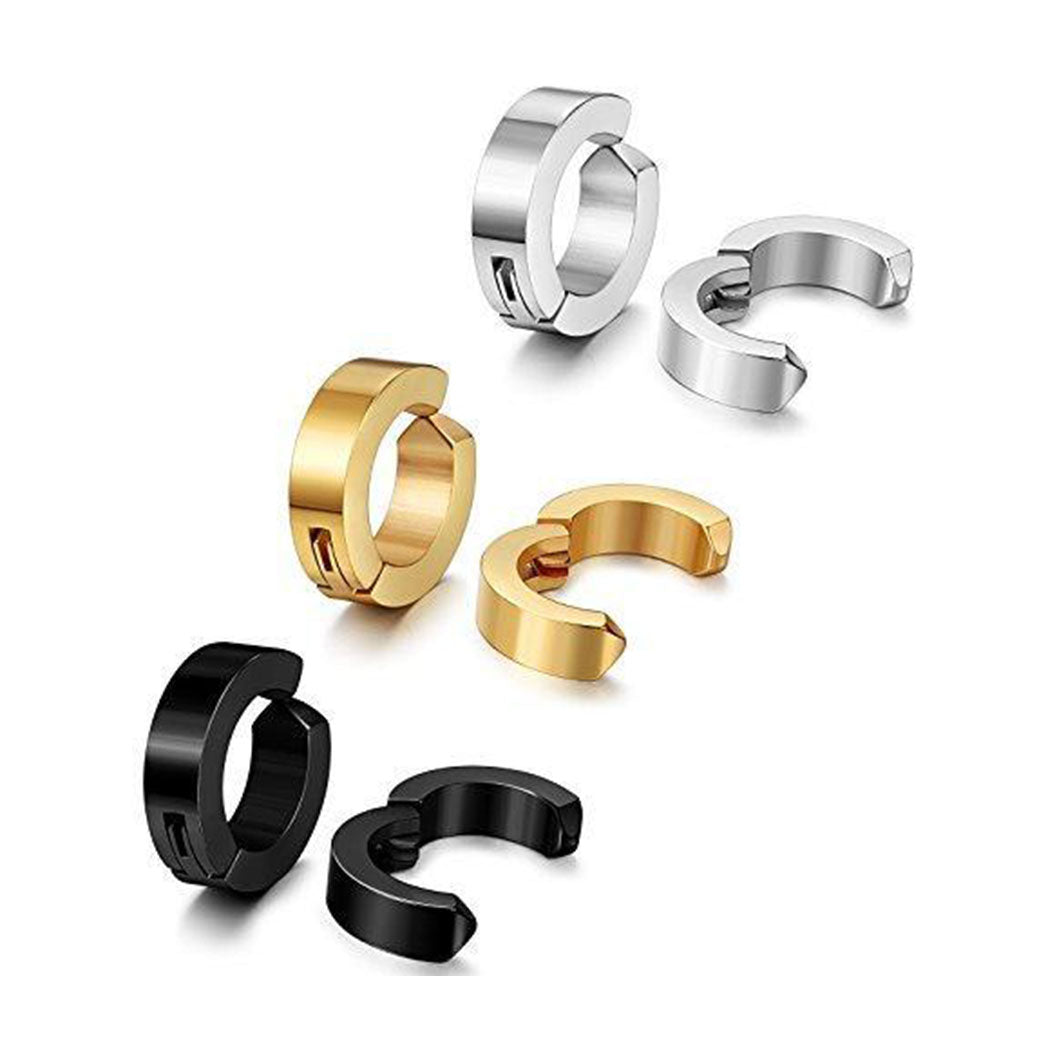 3-4 Pairs Stainless Steel Men Women Clip On Earrings Hoop Huggie Non-Piercing