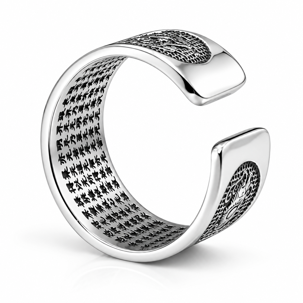 Chinese Four Mythical Creatures 999 Genuine Silver Adjustable Ring