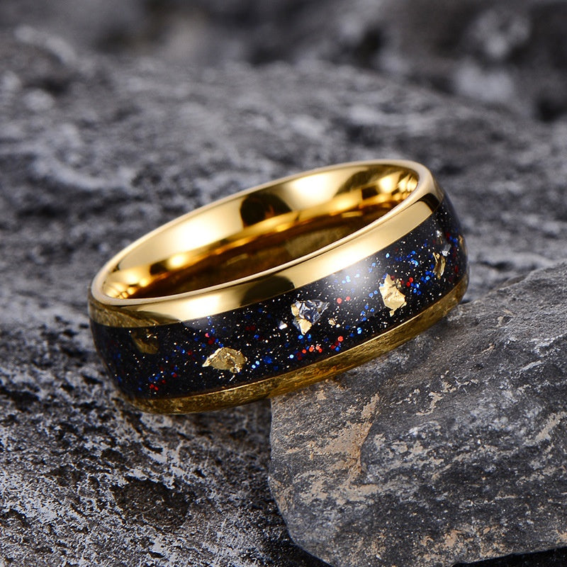 His and Her Tungsten Opal Meteorite Inlay Wedding Couple Rings Set