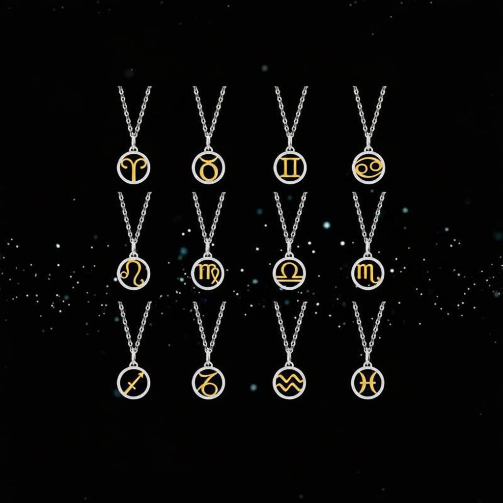 Silver Gold Zodiac Sign 925 Sterling Silver Long Chain Pendant Necklace