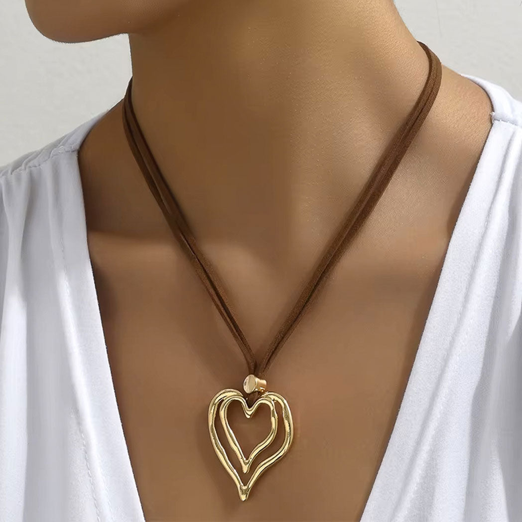 Gold Heart 316L Stainless Steel Necklace & Hook Earrings Fashion Jewelry Set