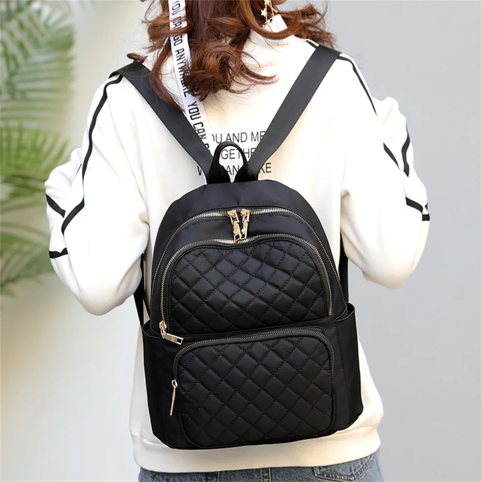 Fashion Casual Multifunction Rhombic Pattern Stitches Oxford Shoulder Bag and College Style Backpack