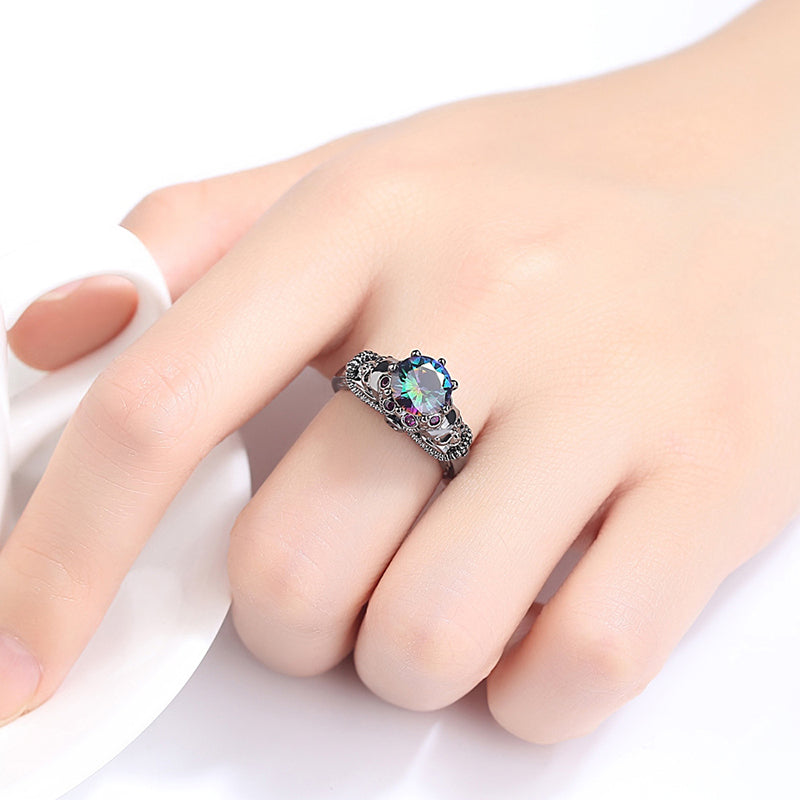 Skull Heart Crystal and Cubic Zirconia Punk Wedding Ring