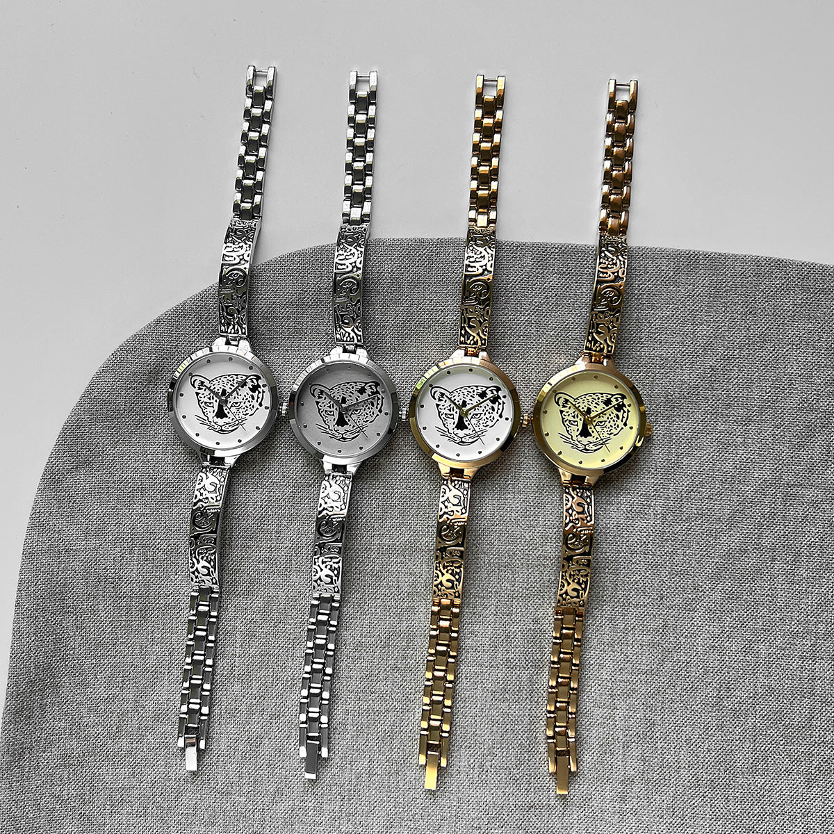 Waterproof Leopard Shining Cubic-Zirconia-Studded Stainless Steel Band Fashion Hip-hop Quartz Watch