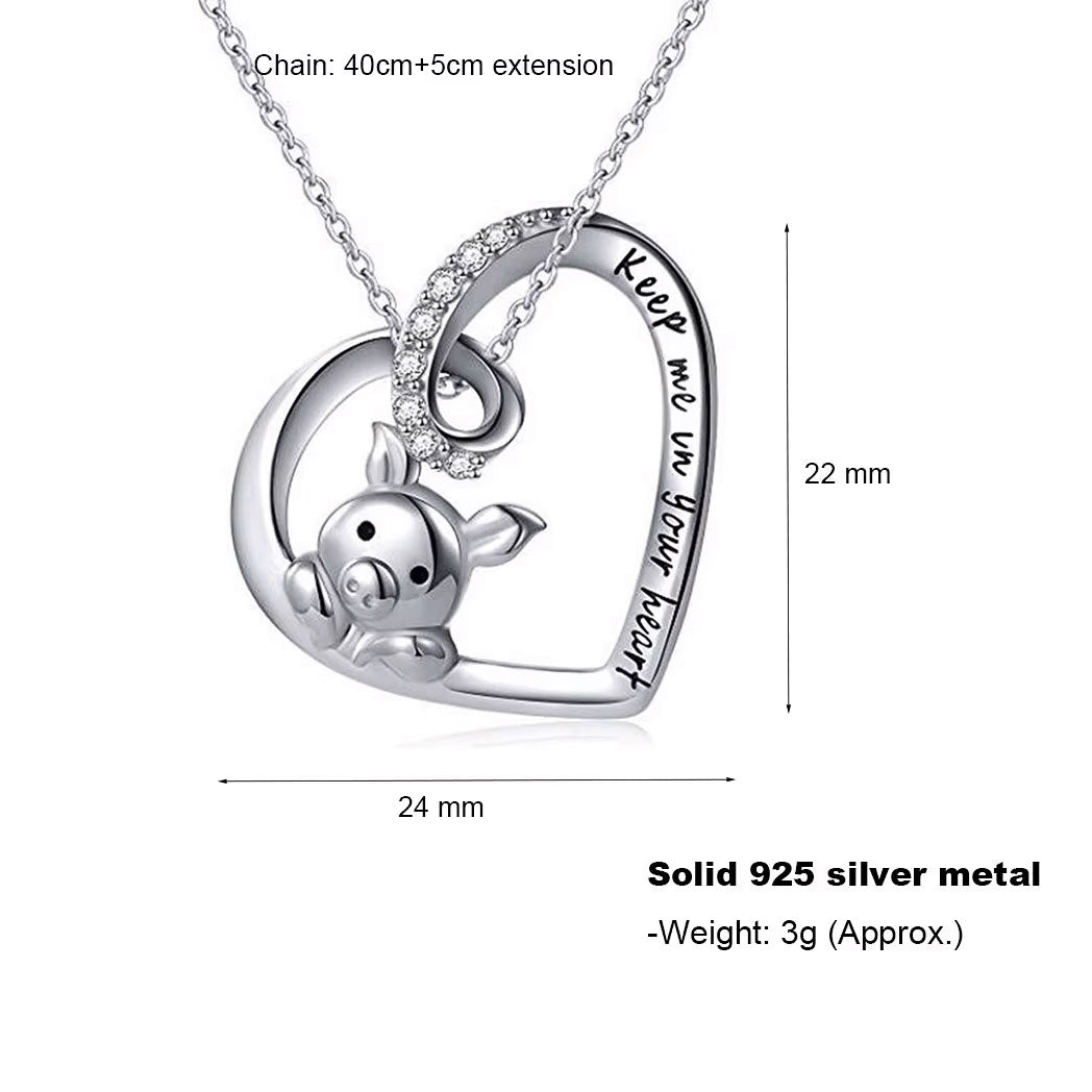 Pig with Heart 925 Sterling Silver Fashion Pendant Necklace