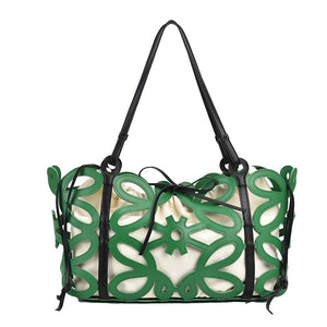 Hollow-Out Floral Print Fashion PU Leather Tote Bag, Shoulder Bag and Handbag