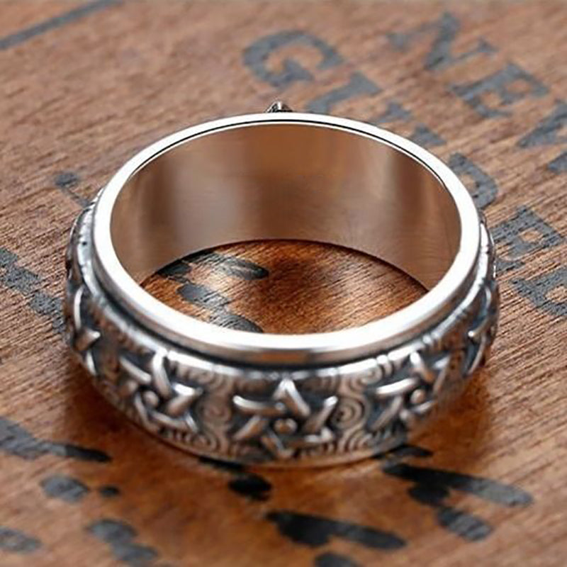 925 Sterling Silver Star Hexagram Spinner Vintage Punk Rock Ring