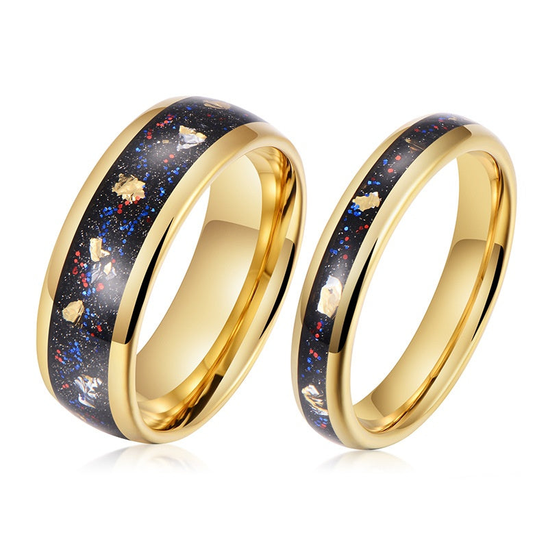 His and Her Tungsten Opal Meteorite Inlay Wedding Couple Rings Set