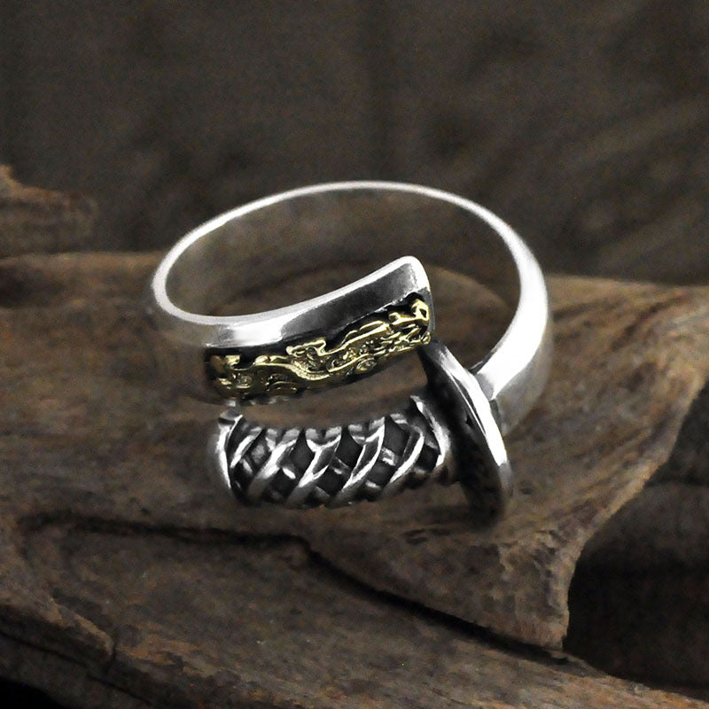 Signet Knife, Saber or Warrior Weapon 925 Sterling Silver Adjustable Biker Ring