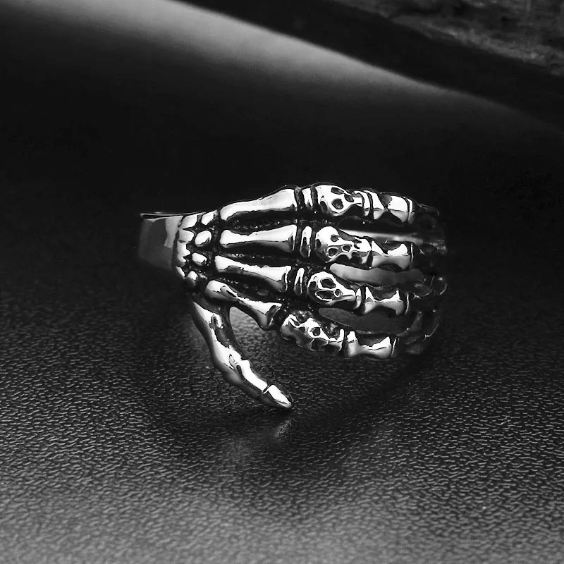 Men Biker Tribe Gothic Stainless Steel Skull Skeleton Bone Hand Ring