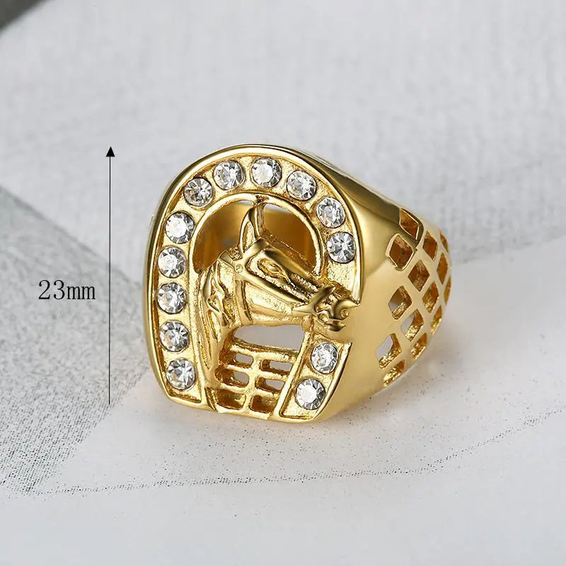 Men Women Stainless Steel Ring Horse Head Ice Out Ring