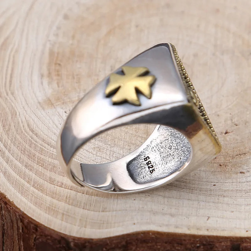 925 Sterling Silver Fully Adjustable Silver and Gold Color Egyptian Eye of Horus Men’s Fashion Ring