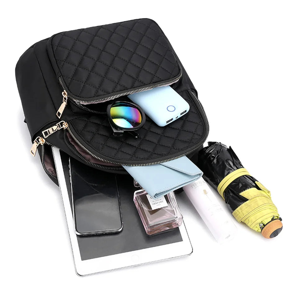 Fashion Casual Multifunction Rhombic Pattern Stitches Oxford Shoulder Bag and College Style Backpack