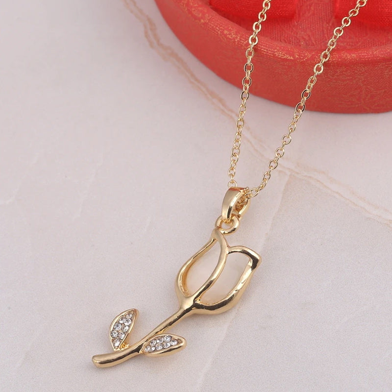 Pink Natural Stone Rose Flower Necklace & Earrings Wedding Jewelry Set-Jewelry Sets-Innovato Design-Innovato Design