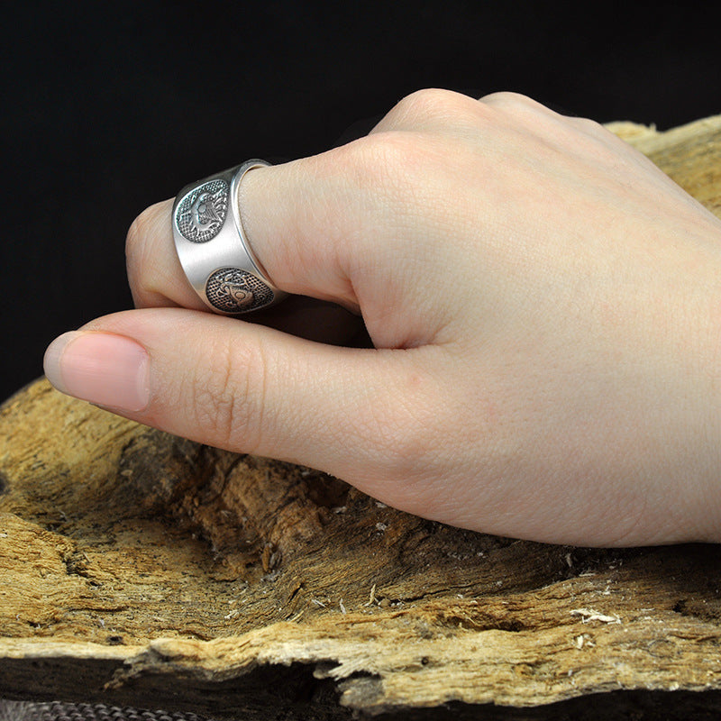 Chinese Four Mythical Creatures 999 Genuine Silver Adjustable Ring