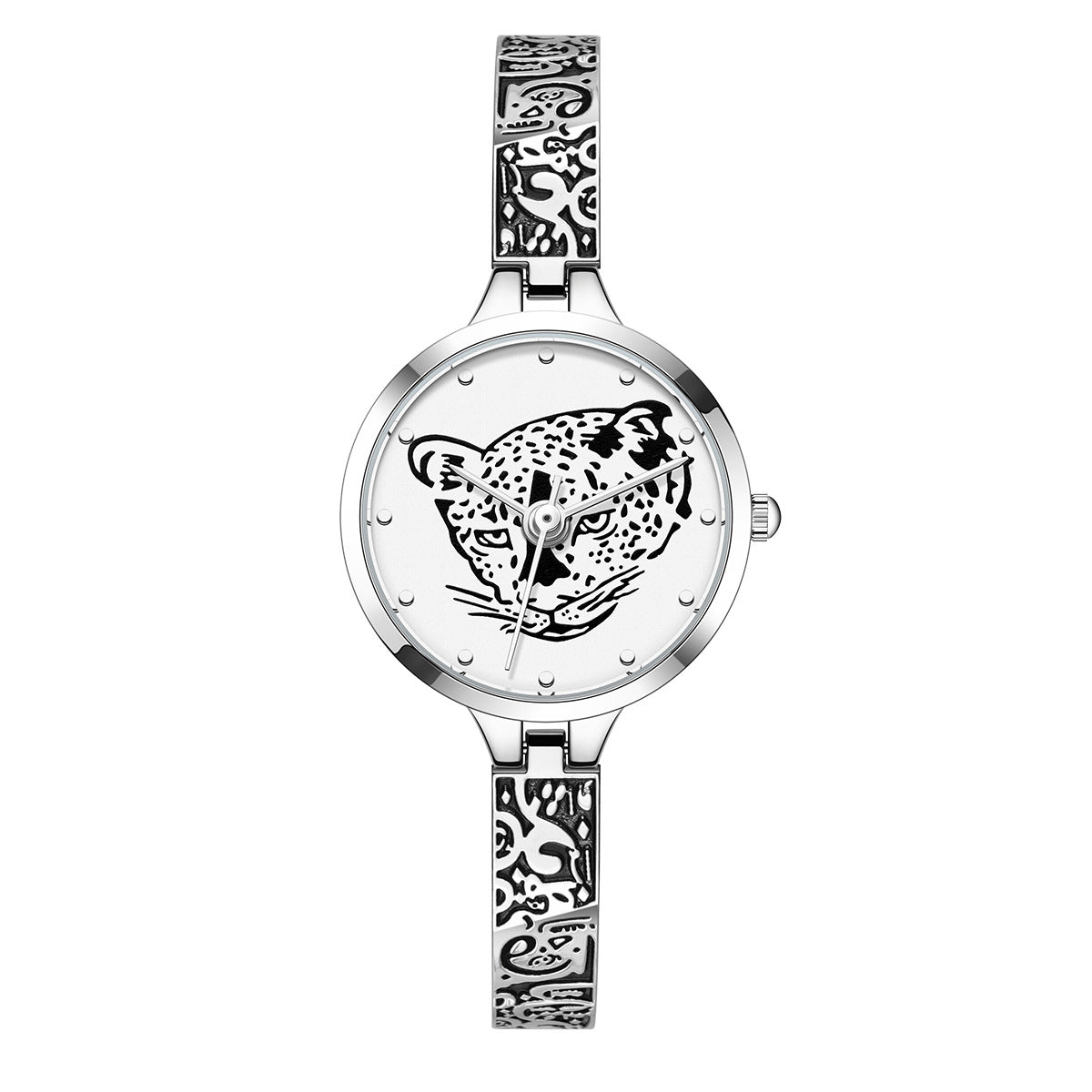 Waterproof Leopard Shining Cubic-Zirconia-Studded Stainless Steel Band Fashion Hip-hop Quartz Watch