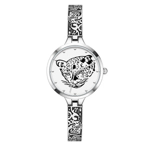 Waterproof Leopard Shining Cubic-Zirconia-Studded Stainless Steel Band Fashion Hip-hop Quartz Watch