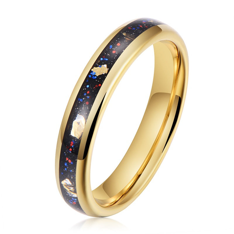 His and Her Tungsten Opal Meteorite Inlay Wedding Couple Rings Set