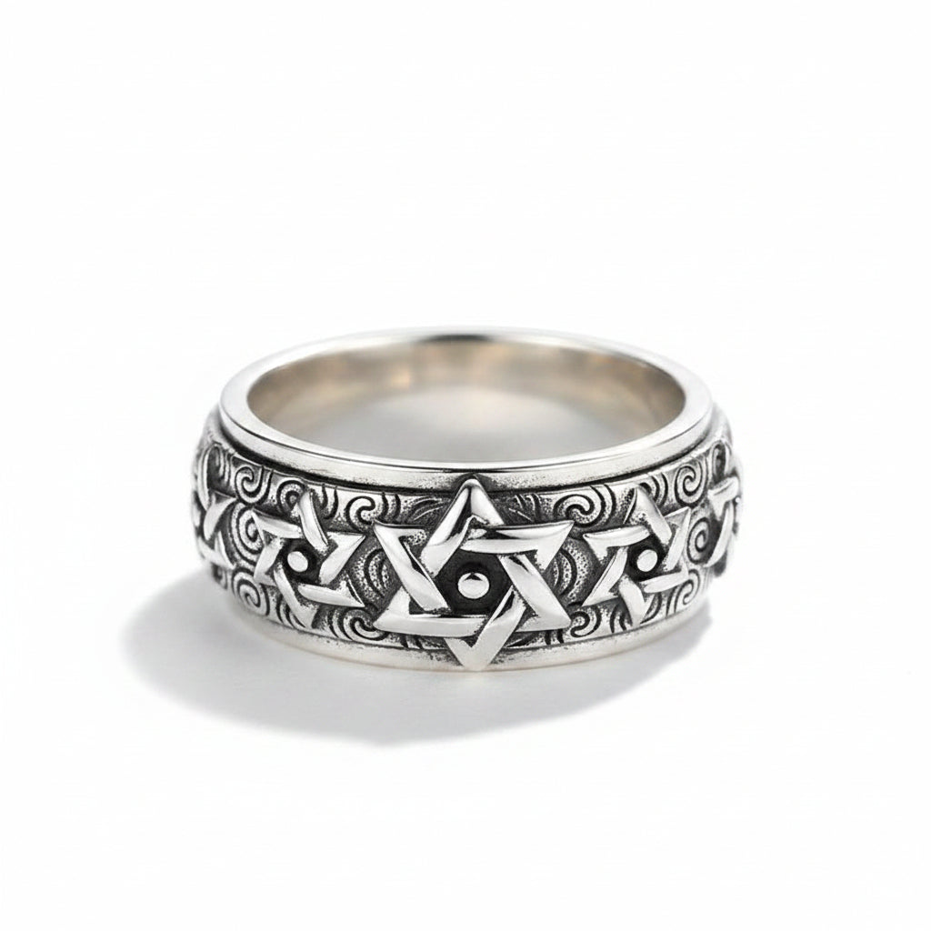 925 Sterling Silver Star Hexagram Spinner Vintage Punk Rock Ring