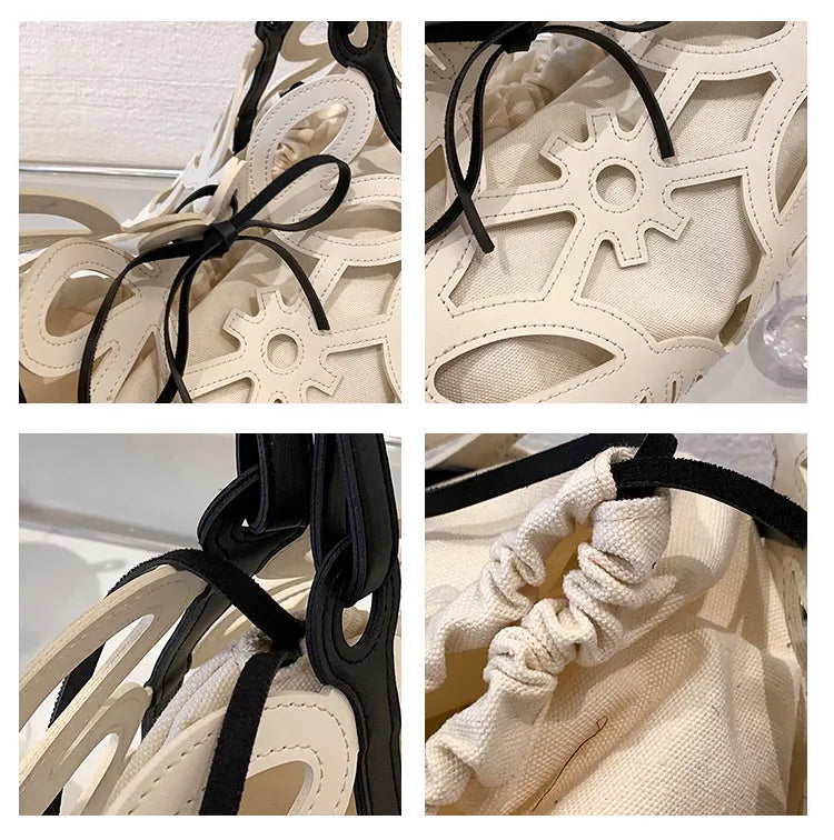 Hollow-Out Floral Print Fashion PU Leather Tote Bag, Shoulder Bag and Handbag