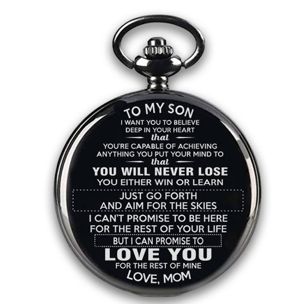 "To My Son Love Mom" Quartz Necklace Chain Pendant Pocket Watch