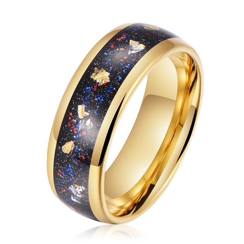 His and Her Tungsten Opal Meteorite Inlay Wedding Couple Rings Set