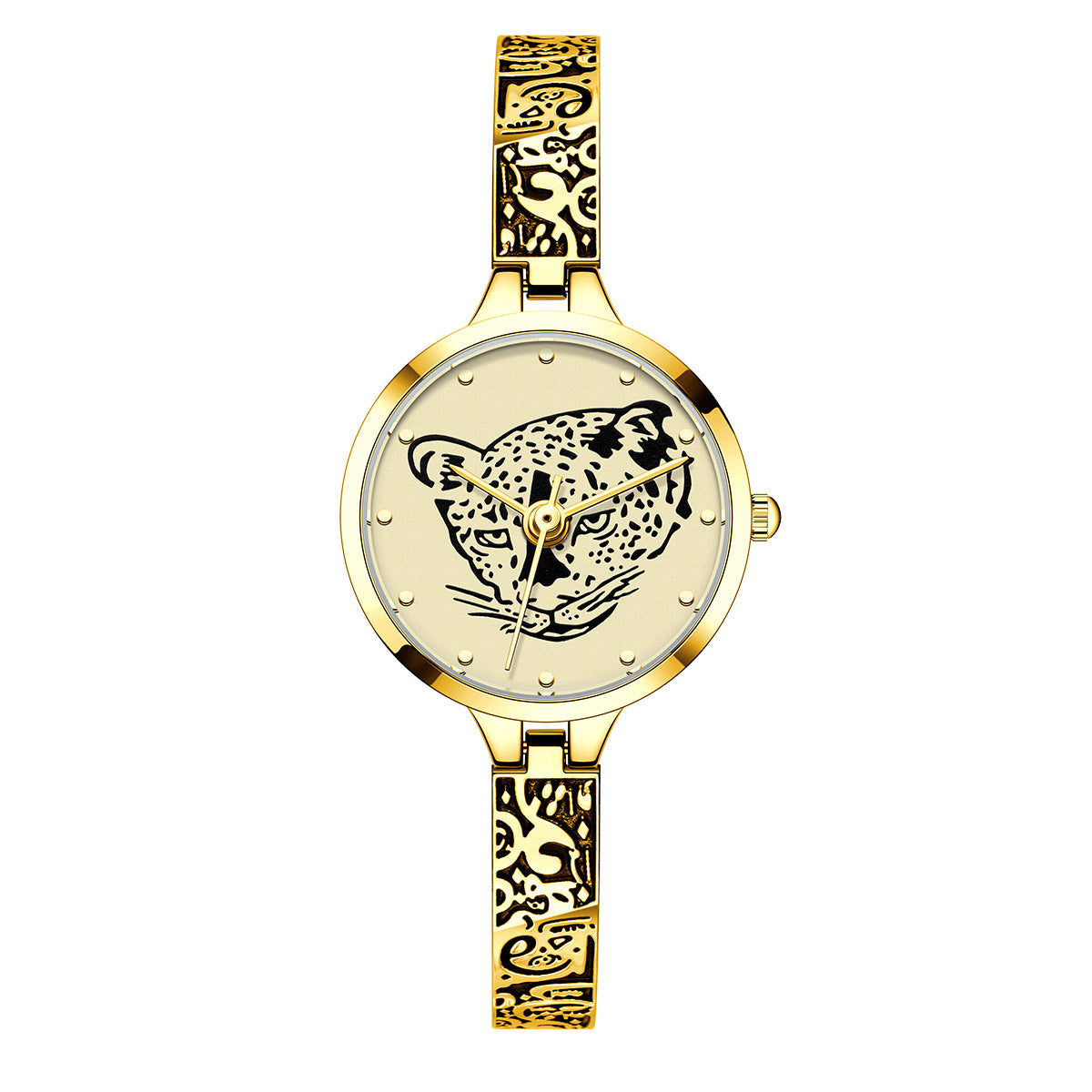 Waterproof Leopard Shining Cubic-Zirconia-Studded Stainless Steel Band Fashion Hip-hop Quartz Watch