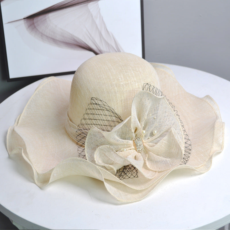 Floppy Wide Brim Linen Sun Hat with Bow