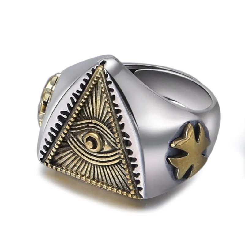 925 Sterling Silver Fully Adjustable Silver and Gold Color Egyptian Eye of Horus Men’s Fashion Ring
