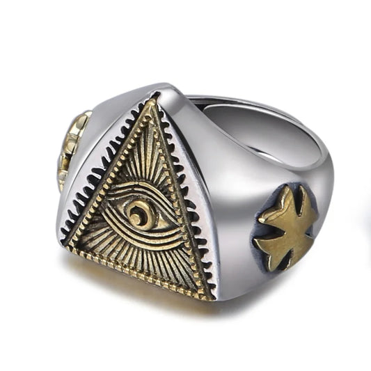925 Sterling Silver Fully Adjustable Silver and Gold Color Egyptian Eye of Horus Men’s Fashion Ring