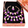 Women's 4Pcs Purple Rhinestone Drop Pendant Necklace Earrings Bracelet Ring Jewelry Set