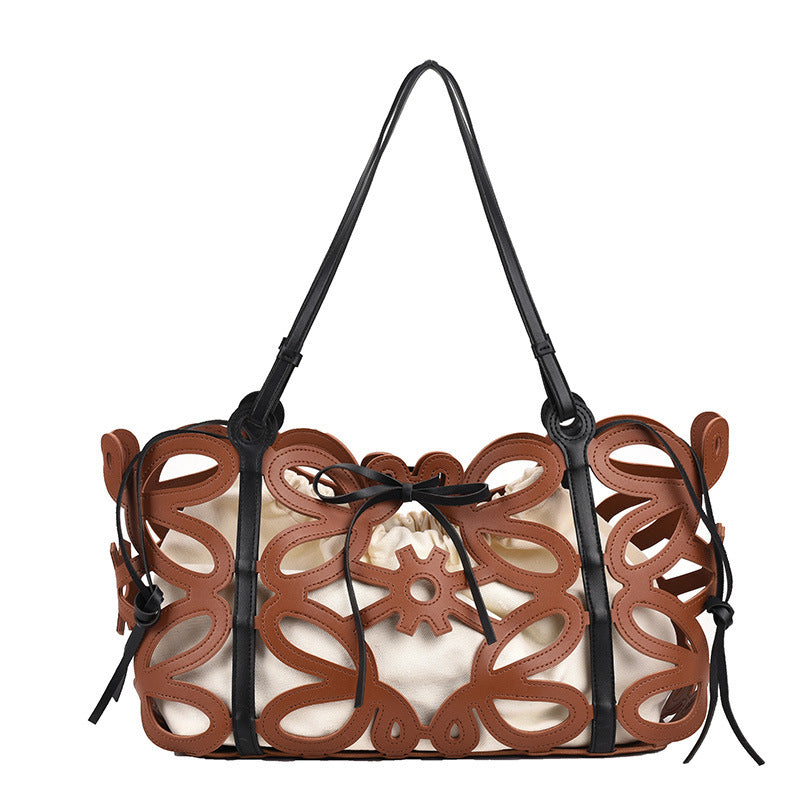 Hollow-Out Floral Print Fashion PU Leather Tote Bag, Shoulder Bag and Handbag