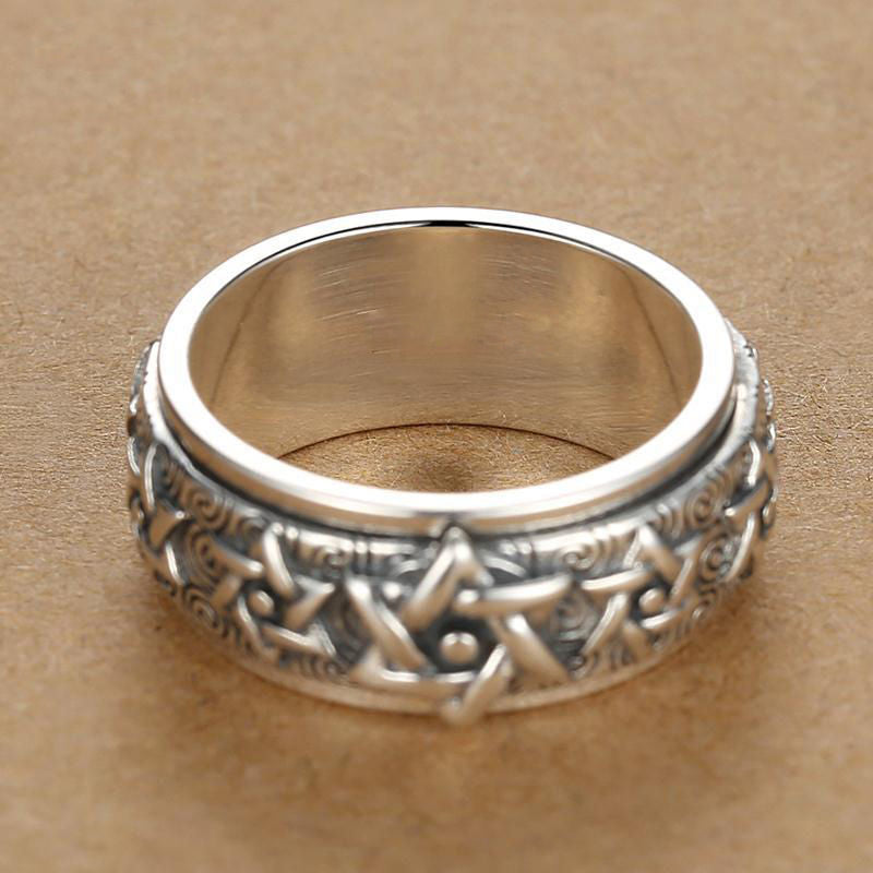 925 Sterling Silver Star Hexagram Spinner Vintage Punk Rock Ring