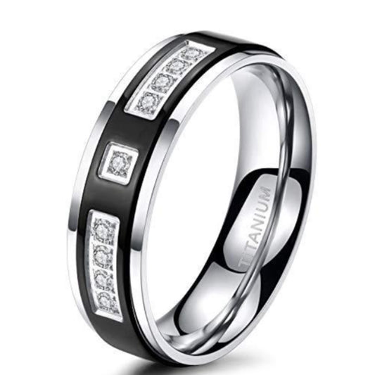 6mm Ladies Black Titanium Eternity Engagement Wedding Ring with Cubic Zirconia-Rings-Innovato Design-5-Innovato Design