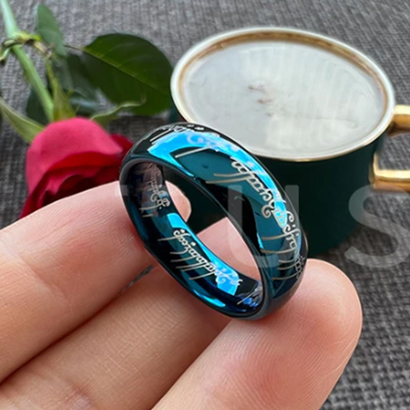 6MM Men's Tungsten Wedding Ring with Laser Pattern Blue-Rings-Innovato Design-7-Innovato Design