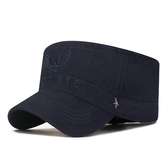 Vintage Buckled Cotton Eagle Embroidered Flat Top Snapback Army Cadet Patrol Military Cap