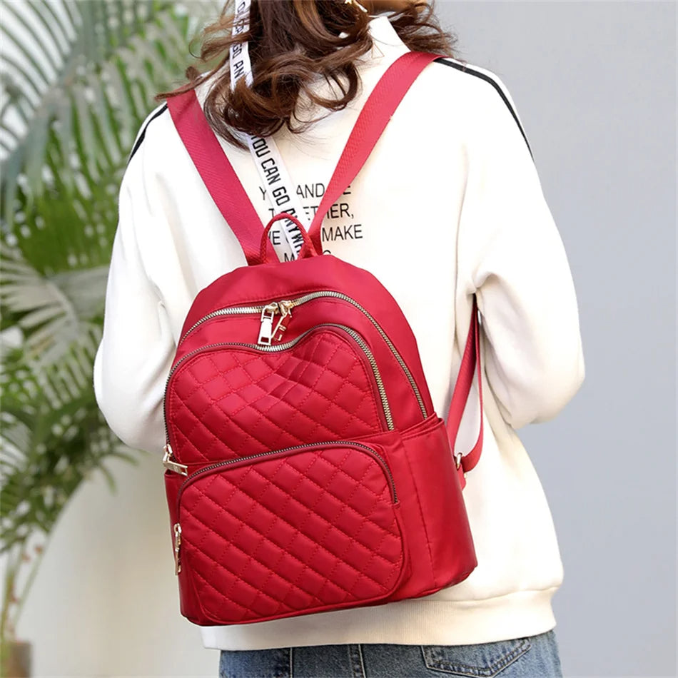 Fashion Casual Multifunction Rhombic Pattern Stitches Oxford Shoulder Bag and College Style Backpack