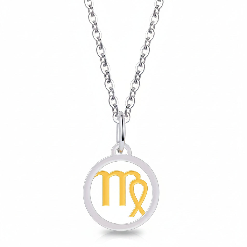 Silver Gold Zodiac Sign 925 Sterling Silver Long Chain Pendant Necklace