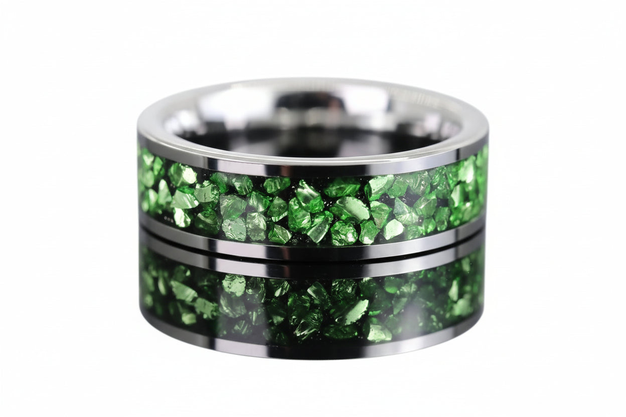 6mm Dual Black and Green Emerald Inlay Tungsten Carbide Ring