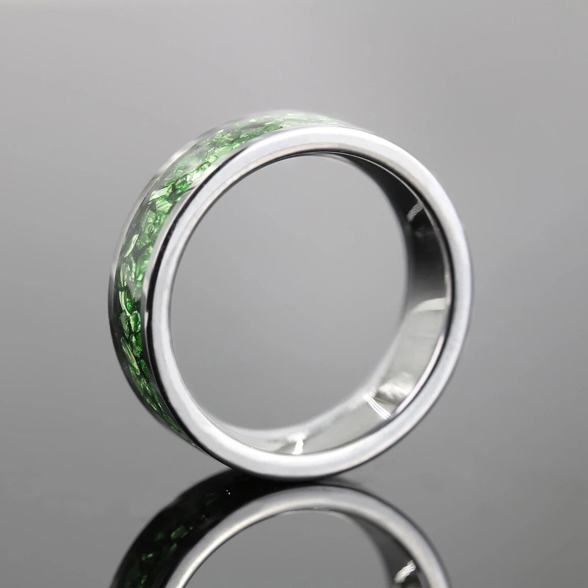 6mm Dual Black and Green Emerald Inlay Tungsten Carbide Ring