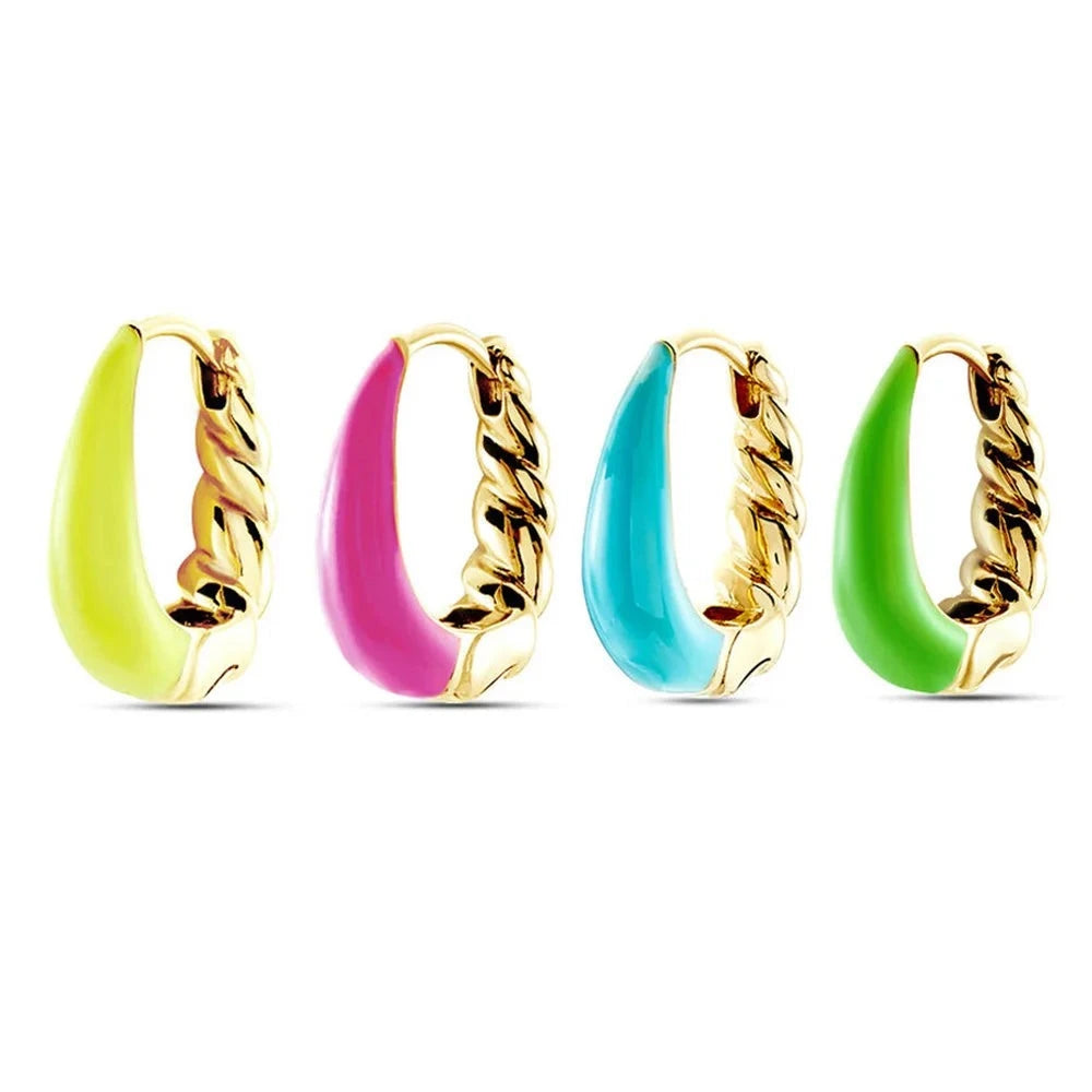 4 Pairs Sterling Silver Stud Hoop Earrings for Women Summer Colorful Enamel Set