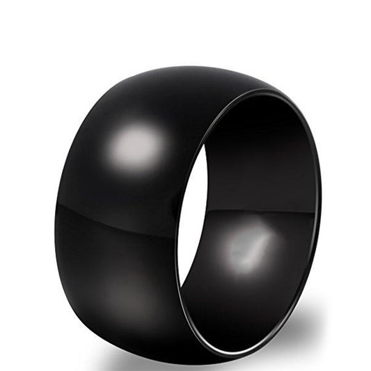 Men 12mm Classic Black Titanium Carbide Ring Wedding Engagement Domed High Polished Wide Smooth Band