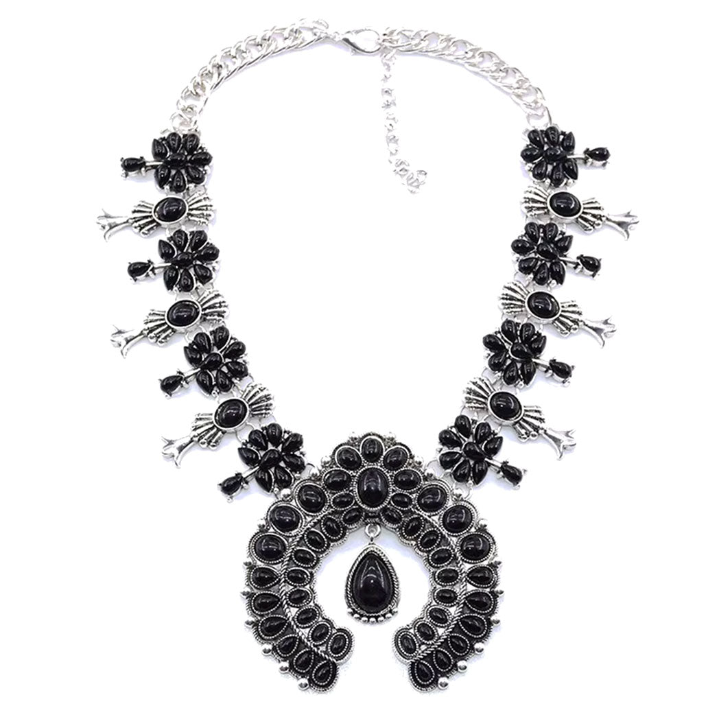 Silver Stone Bead Squash Blossom Necklace