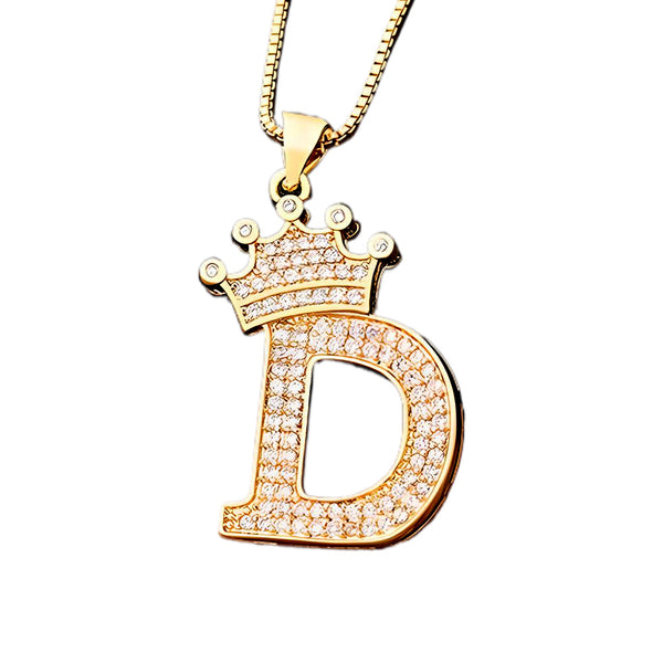 King Crown Alphabet Initial Letter Pendant 24 Various Chain Necklace in  Gold D