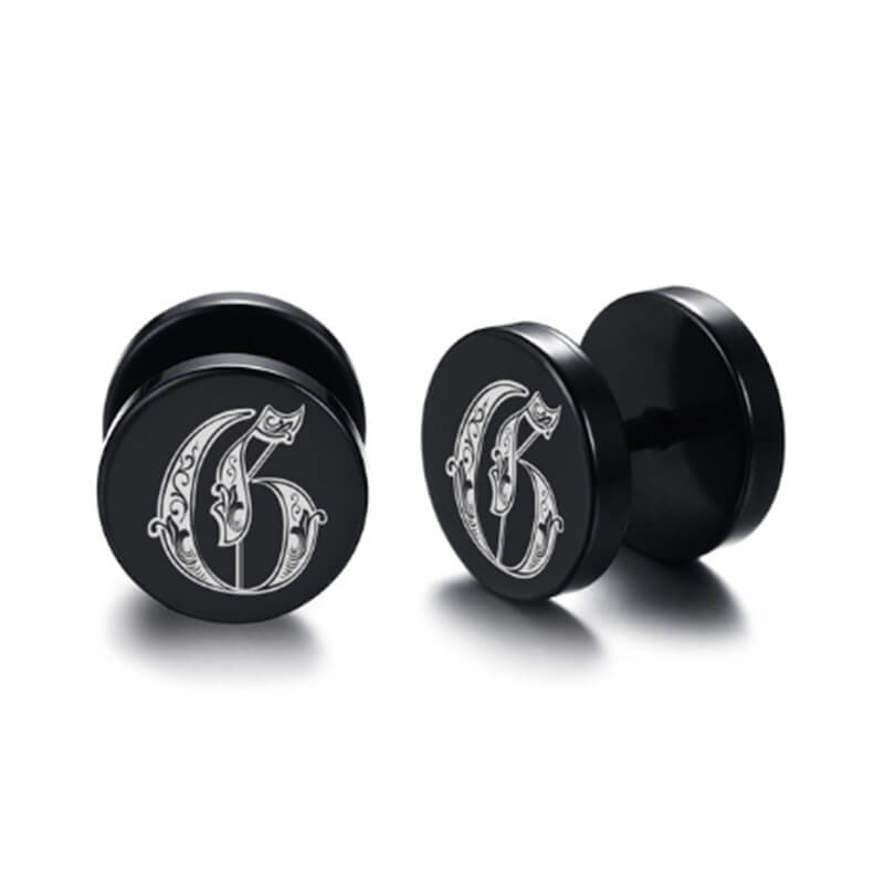 10mm Stainless Steel Stud Hoop Initials 26 Letter Stud Barbell Earrings for Men Women-Earrings-Innovato Design-G-Innovato Design