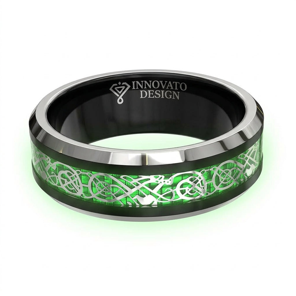 Dragon Blue Inlay Tungsten Spinner Wedding Band Ring