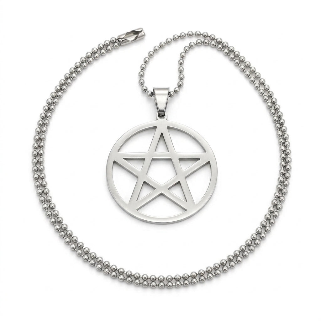 Men's Stainless Steel Pendant Necklace Silver Tone Pentagram Pentacle Star -With 23 Inch Chain