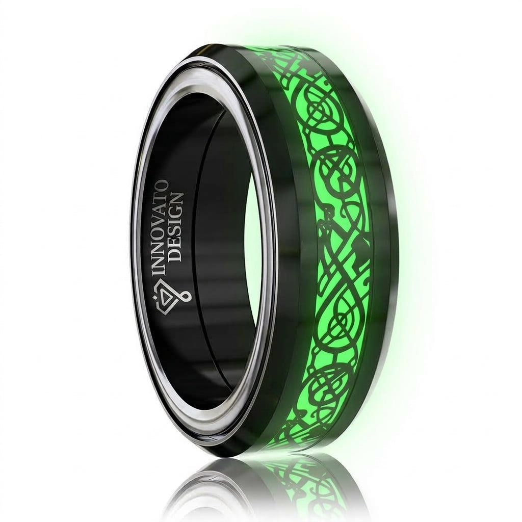 Dragon Blue Inlay Tungsten Spinner Wedding Band Ring