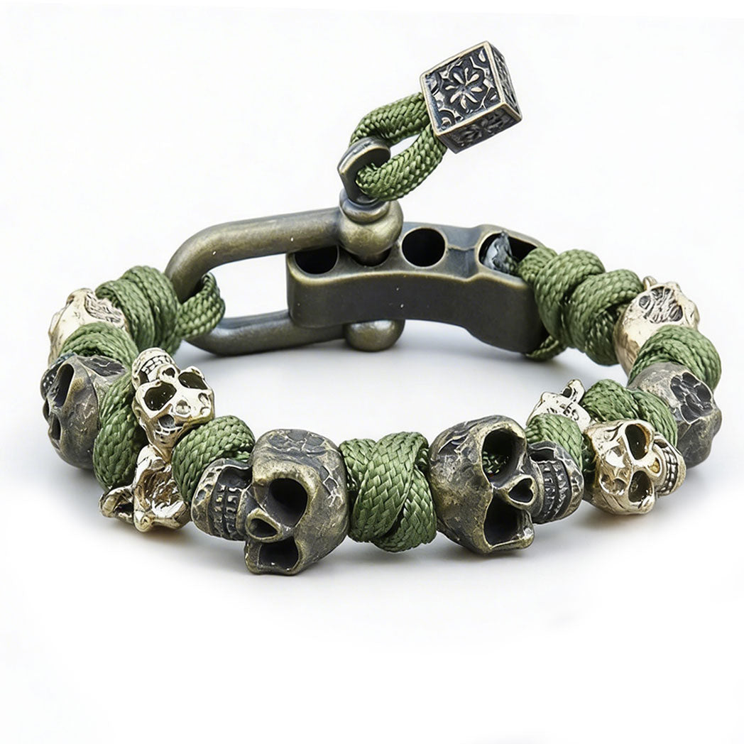 Vintage Outdoor Braided Rope Paracord Skull Bracelet